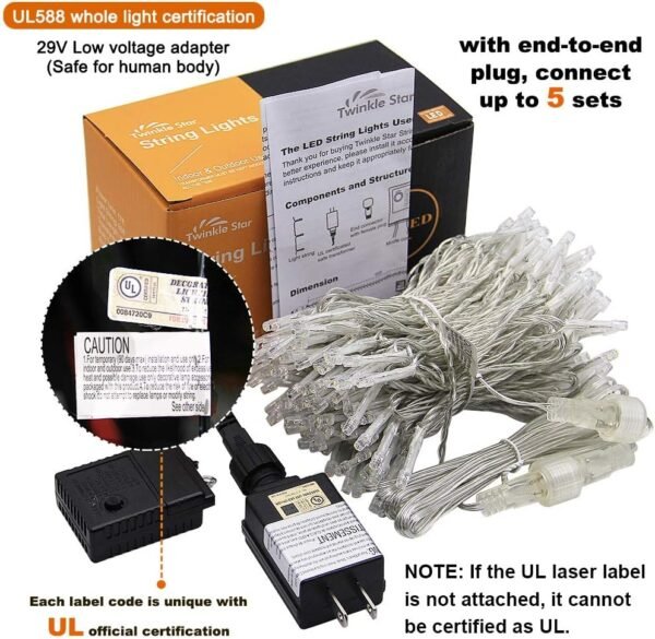 Twinkle Star 200 LED String Lights, 66 ft Plug in String Lights 8 Modes Waterproof for Indoor Outdoor Christmas Tree Wedding Party Bedroom Warm White - Image 7