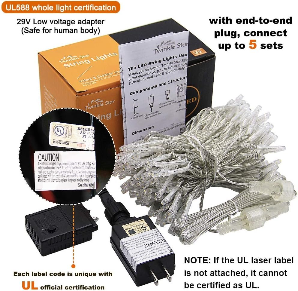 Twinkle Star 200 LED String Lights, 66 ft Plug in String Lights 8 Modes Waterproof for Indoor Outdoor Christmas Tree Wedding Party Bedroom Warm White - Image 7