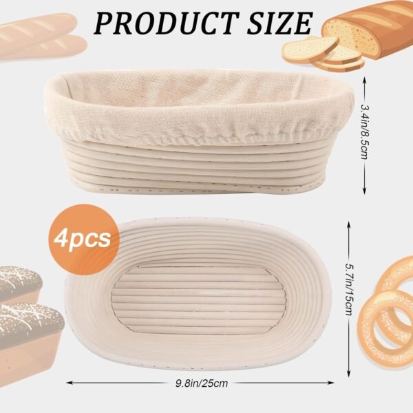 10 inch Oval Banneton Bread Proofing Basket Sourdough Bread Baking Supplies Set of 4 Sourdough Starter Kit Baking Bowl Gifts for Mom Wife - Image 3