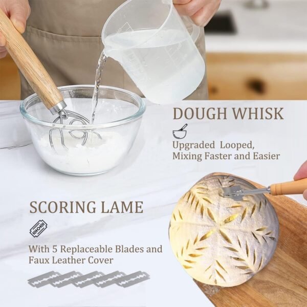 Banneton Bread Proofing Basket Set, 9 Inch Round &10 Inch Oval Sourdough Bread Baking Supplies with Linen Liner, Bread Lame, Silicone Bread Sling,Bowl Scraper,Bread Making Tools,Dough Scraper Kit - Image 5