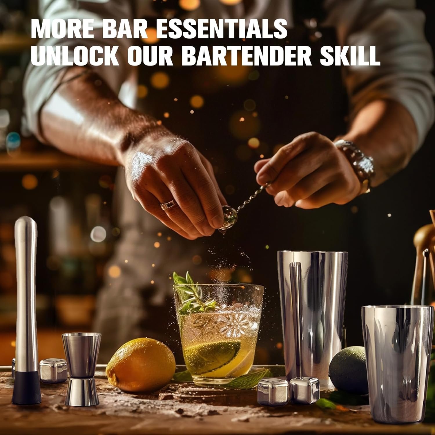 Cocktail Shaker Set, 23-Piece Boston Stainless Steel Bartender Kit with Acrylic Stand & Cocktail Recipes Booklet, Professional Bar Tools for Drink Mixing, Home, Bar, Party (Include 4 Whiskey Stones) - Image 4