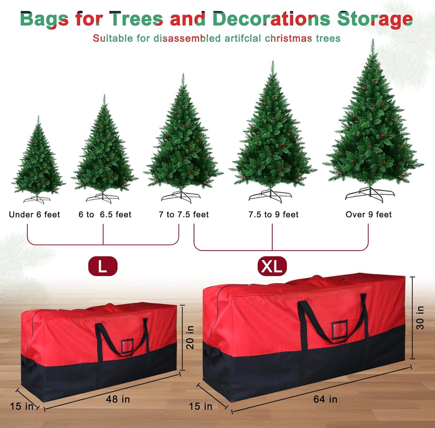 Christmas Tree Storage Bag, Fits Up to 7.5 Ft Artificial Trees, Heavy-Duty Waterproof Storage Bags with Reinforced Handles, Dual Zippers & Card Slot, 600D Oxford Extra Large Moving Bags - Image 3