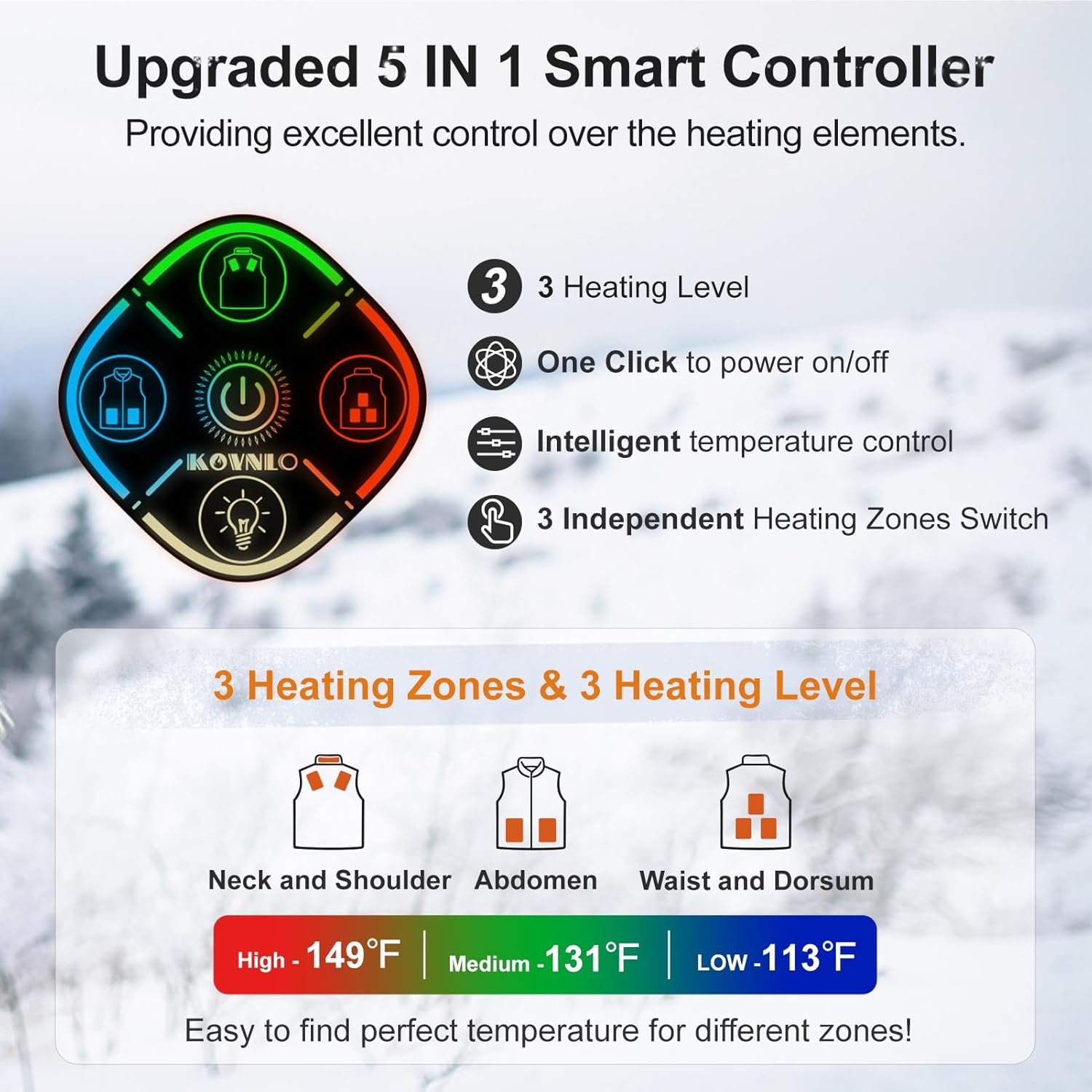 KOVNLO Womens Heated Vest, 4 in 1 Smart Controller, Lights-out Design, Lightweight Heating Vest (Battery Pack Not Included) - Image 3
