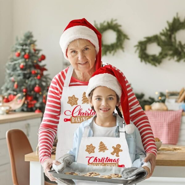 2 Pack Christmas Matching Aprons for Kids and Adults - Christmas Baking Crew - White Kitchen Aprons with 2 Pockets for Cooking Baking, Cute Custom Aprons Gift for Family - Image 8