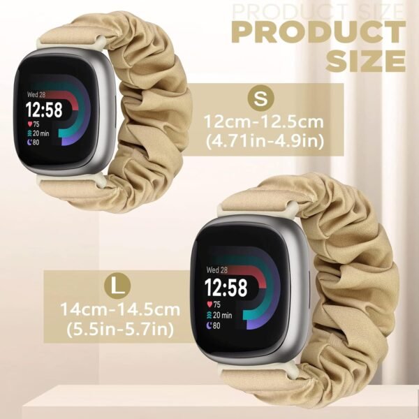 Scrunchie Bands Compatible with Fitbit Sense/Sense 2 / Versa 3 / Versa 4 for Women,4 Pack Elastic Nylon Scrunchy Replacement Strap Soft Stretchy Wristband for Fitbit Versa 3 Smart Watch - Image 3