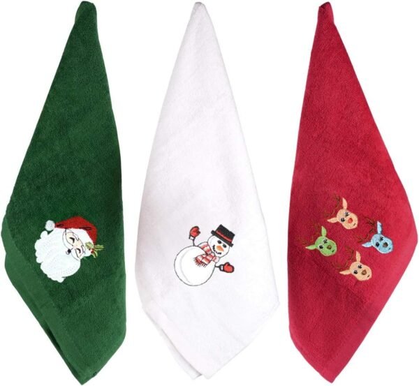 （2024 New Thickening） Christmas Hand Towels for Kitchen and Bathroom, 12x18 Cotton, High Absorbency, Christmas Holiday Decorative Dishwashing Towels Hand Towels 3-Pack Gift Set - Image 3