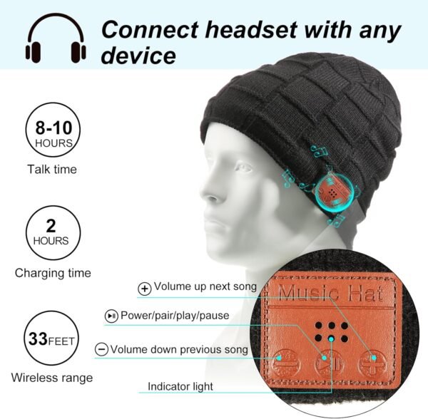 Honoson Bluetooth Beanie Set Includes 2 Pieces Bluetooth Beanie Hat Wireless Bluetooth Winter Hats 2 Pairs Winter Touchscreen Gloves Knit Stretch Gloves for Christmas Birthday Gifts for Men Women - Image 4