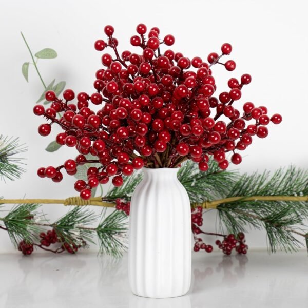 32 Pack Christmas Tree Decorations, Artificial Red Berry Stems 6.5inch Christmas Berry Picks with Holly Berries for Xmas Winter Holiday Home DIY Ornaments - Image 5