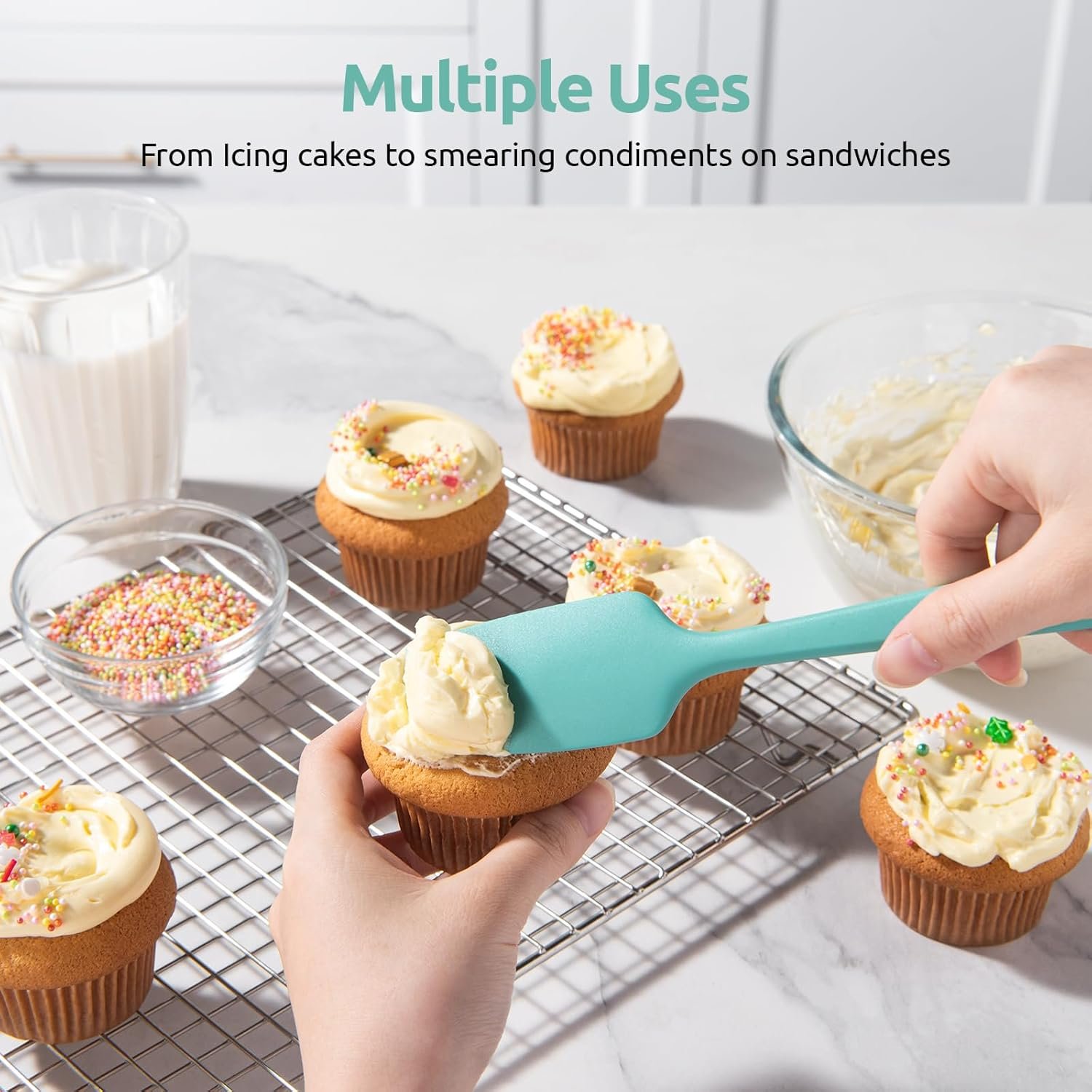 U-Taste Silicone Spatula Set with 600 Degrees Fahrenheit Heat Resistant (Teal/Aqua Sky) - Image 8