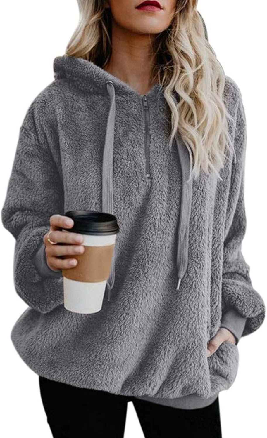 Century Star Womens Fuzzy Hoodies Pullover Sport Hoodie Cozy Oversized Pockets Hooded Sweatshirt Athletic Fleece Hoodies - Image 2
