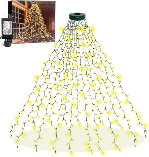 Christmas Tree Lights with Ring, 400 LED 6.6ft x 16 Lines Christmas Tree String Lights with 8 Modes & Timing Function, Waterproof Fairy Lights for Xmas Tree Decoration (Warm White) - Image 2