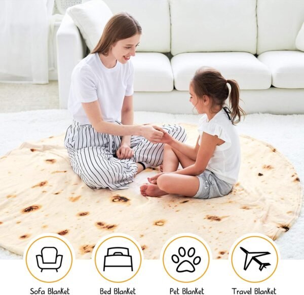 CASOFU Burritos Tortilla Throw Blanket, Double Sided Giant Flour Novelty Throw for Your Family, 285 GSM Soft and Comfortable Flannel Taco Blanket.(Beige, 71 inches) - Image 6