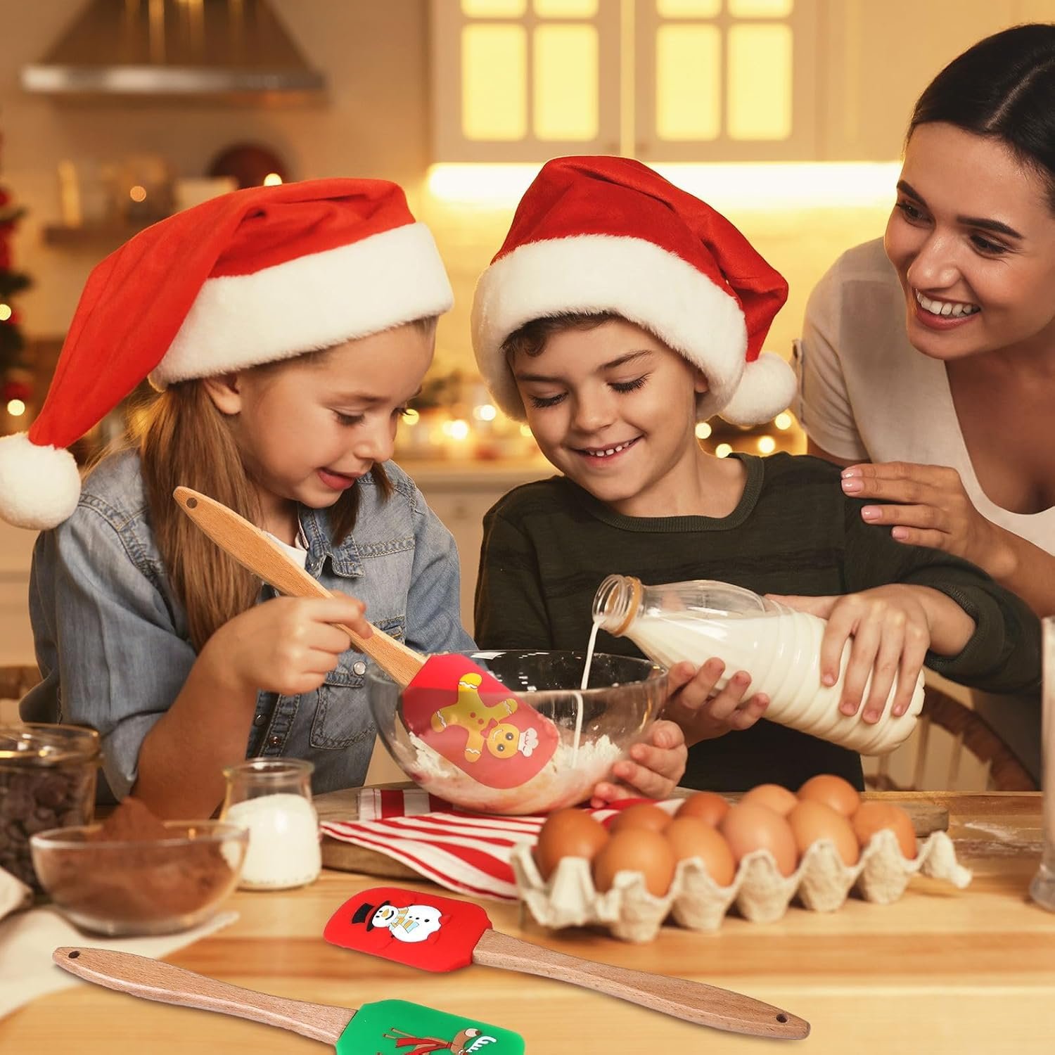 Lasnten 24 Pcs Christmas Silicone Spatula 11.02 Inch Christmas Spatula Set Christmas Kitchen Utensils with Wooden Handle Christmas Cake Decorating Spatula for Cooking Baking Stir Butter Cream - Image 3
