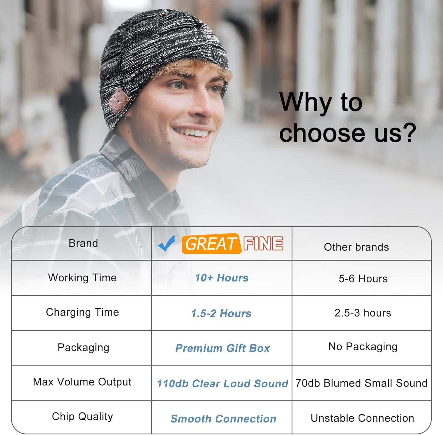 Bluetooth Beanie, Bluetooth 5.2 Comfortable and Warm Beanies Hats for Men/Women/Teens, HD Stereo and Built-in Microphone, Unique Tech Gifts for Christmas Stocking Stuffers, Dark Grey - Image 3