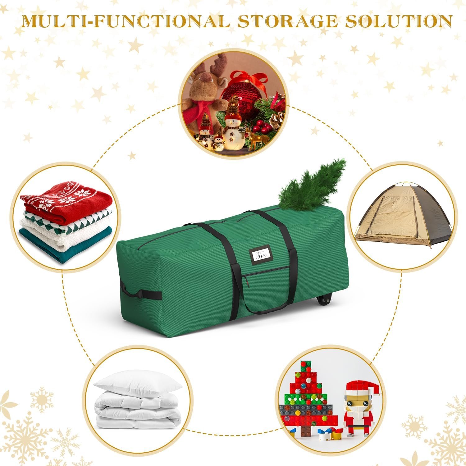 Rolling Christmas Tree Storage Bag 9 Ft Xmas Artificial Disassembled Trees, 600D Waterproof Oxford Fabric, Durable Wheels & Handles, Heavy Duty Storage Container - Image 8