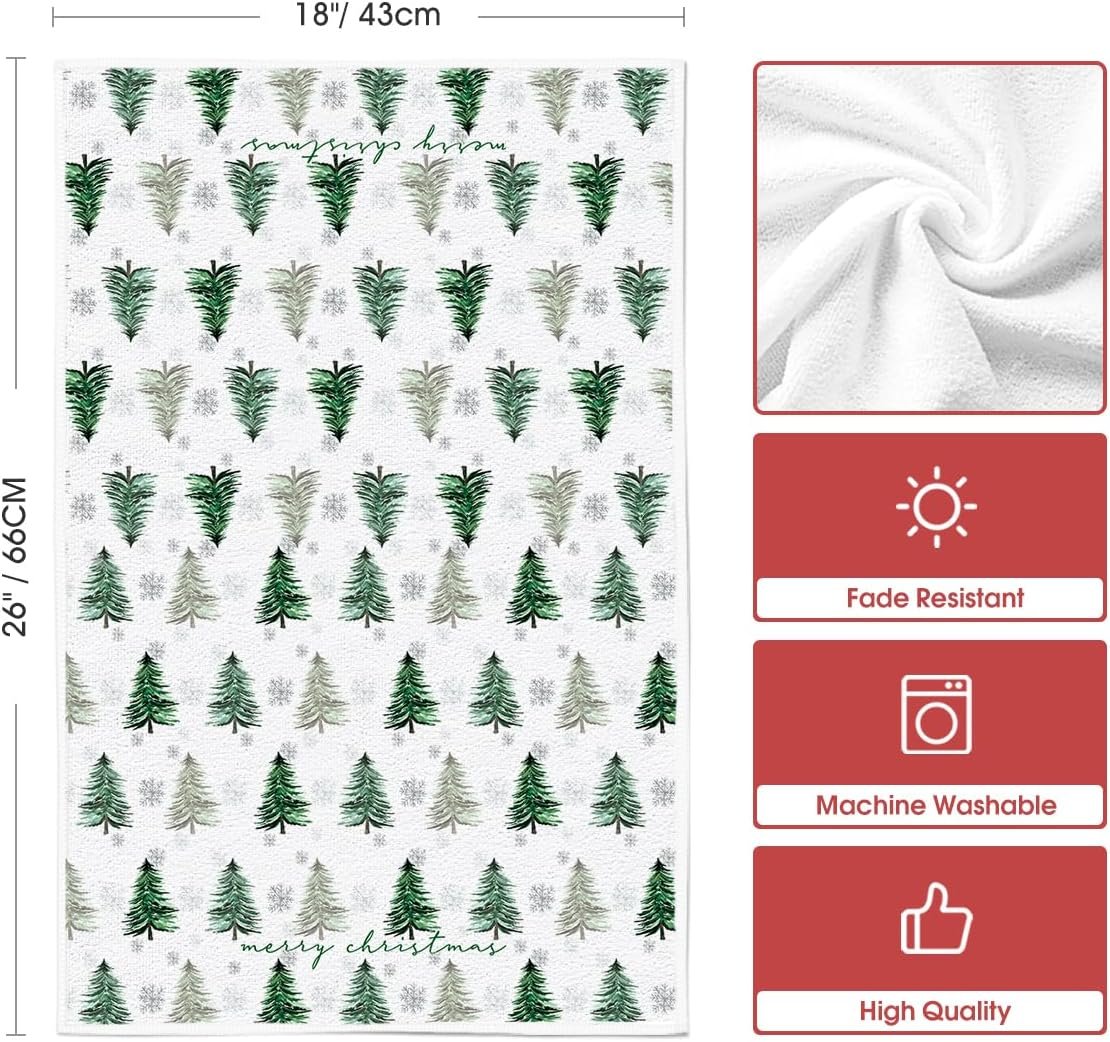 Artoid Mode Xmas Tree Merry Christmas Kitchen Towels Dish Towels, 18x26 Inch Holiday Snowflakes Winter Decoration Hand Towels Set of 2 - Image 7