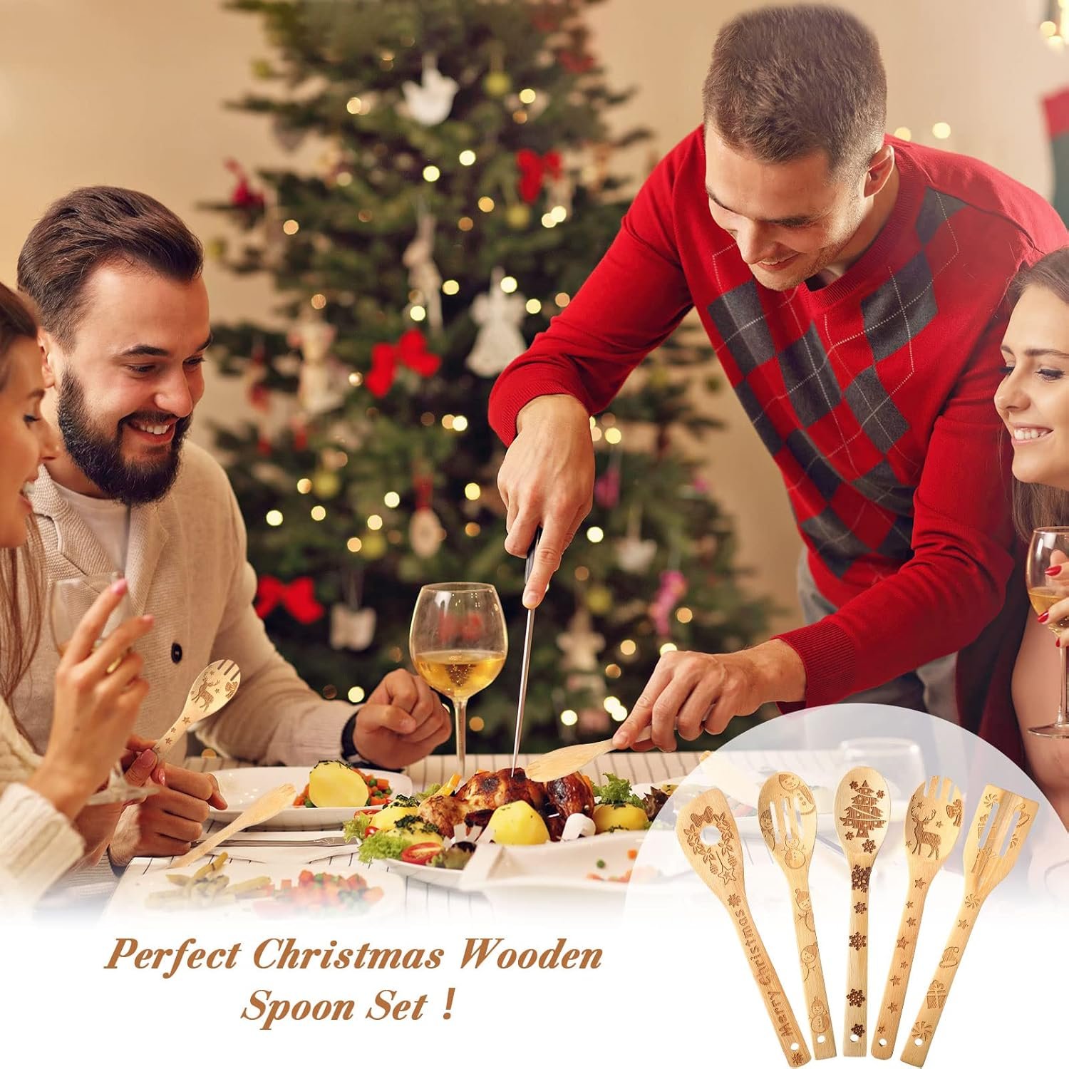 10 Piece Christmas Spatula Burned Spoons Wooden Christmas Kitchen Utensils Spoon Wood Slotted Decorated Wooden Spoons Spatula Christmas Cooking Utensils for Christmas Kitchen Decoration - Image 7