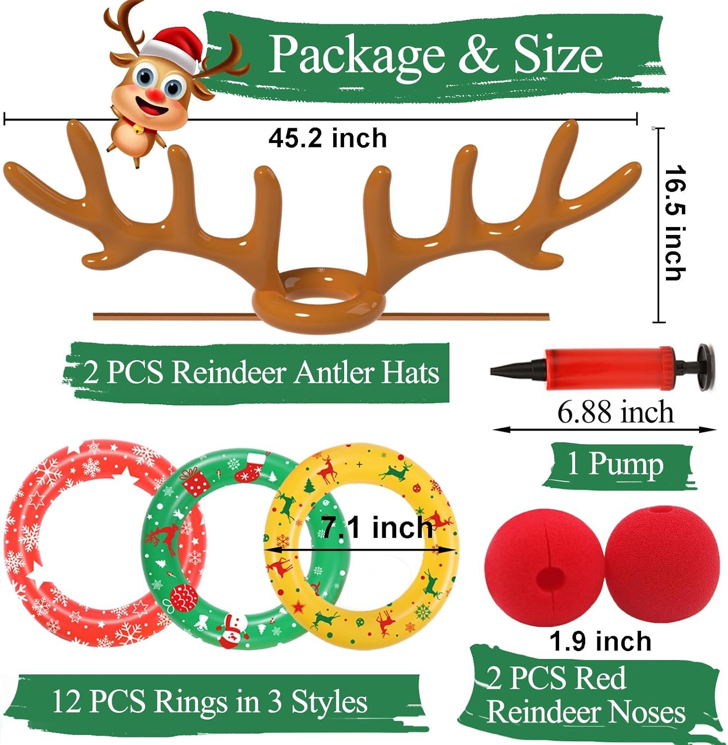 Christmas Games, Inflatable Reindeer Antler Ring Toss Game, Christmas Party Games for Kids Adults, Fun Xmas Gifts Carnival Holiday Party Games for Family - Image 4