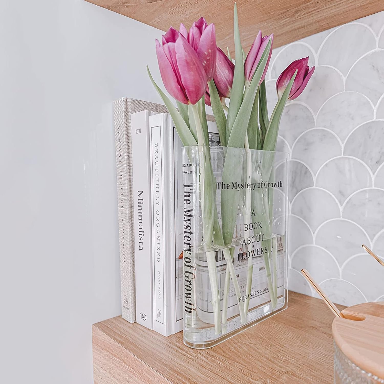 Puransen Clear Book Flowers Vase - Cute Bookshelf Decor; Unique Vase for Book Lovers, Artistic and Cultural Flavor Acrylic Vases for Home Office Decor, A Book About Flowers (Clear - B) - Image 7