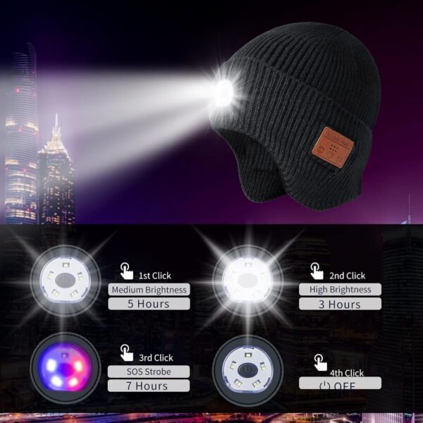 Mens Gifts Bluetooth Beanie with Light, Built-in Wireless Headphones & Stereo Speakers - USB Rechargeable Bluetooth Hat | Cool Gadgets Stocking Stuffers Gifts for Men Women (Black, Adult) - Image 5