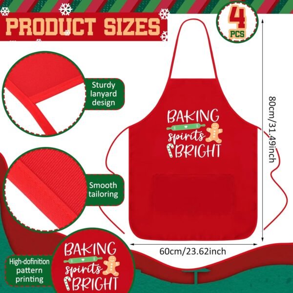 4 Pcs Christmas Apron for Women Men Adjustable Kitchen Chef Apron Cookie Gingerbread Man Santa Hat Christmas Baking Apron for Xmas Kitchen Cooking Baking Crafts Party Supplies - Image 3
