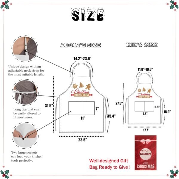 2 Pack Christmas Matching Aprons for Kids and Adults - Christmas Baking Crew - White Kitchen Aprons with 2 Pockets for Cooking Baking, Cute Custom Aprons Gift for Family - Image 4