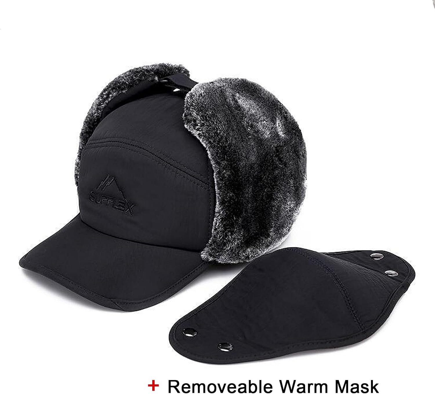 Winter 3 in 1 Thermal Fur Lined Trapper Hat with Ear Flap Full Face Warmer Cover Windproof Cycling Motorcycle Headwear - Image 4
