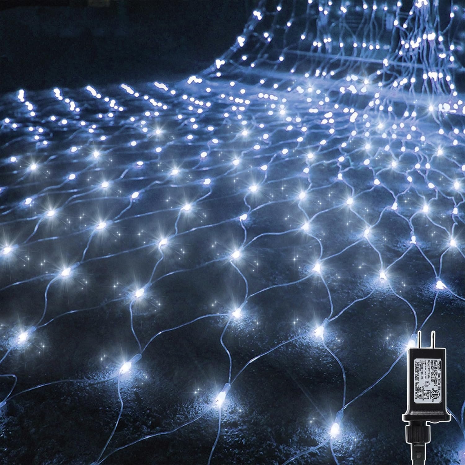 WATERGLIDE Outdoor Christmas Net Lights, 12FT x 5FT 360 LED Mesh String Light with 8 Lighting Modes, Connectable Waterproof Lights for Garden Tree Bushes, Holiday Wedding Party Decorations, White - Image 2