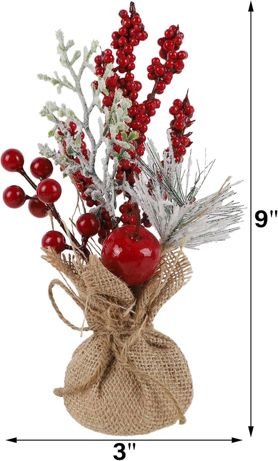 winemana 6 Pcs Mini Christmas Tree Table Decorations, 9" Small Artificial Trees with Red Berries Pine Cone Tabletop Centerpiece for Home Office Room Holiday Decorations - Image 3