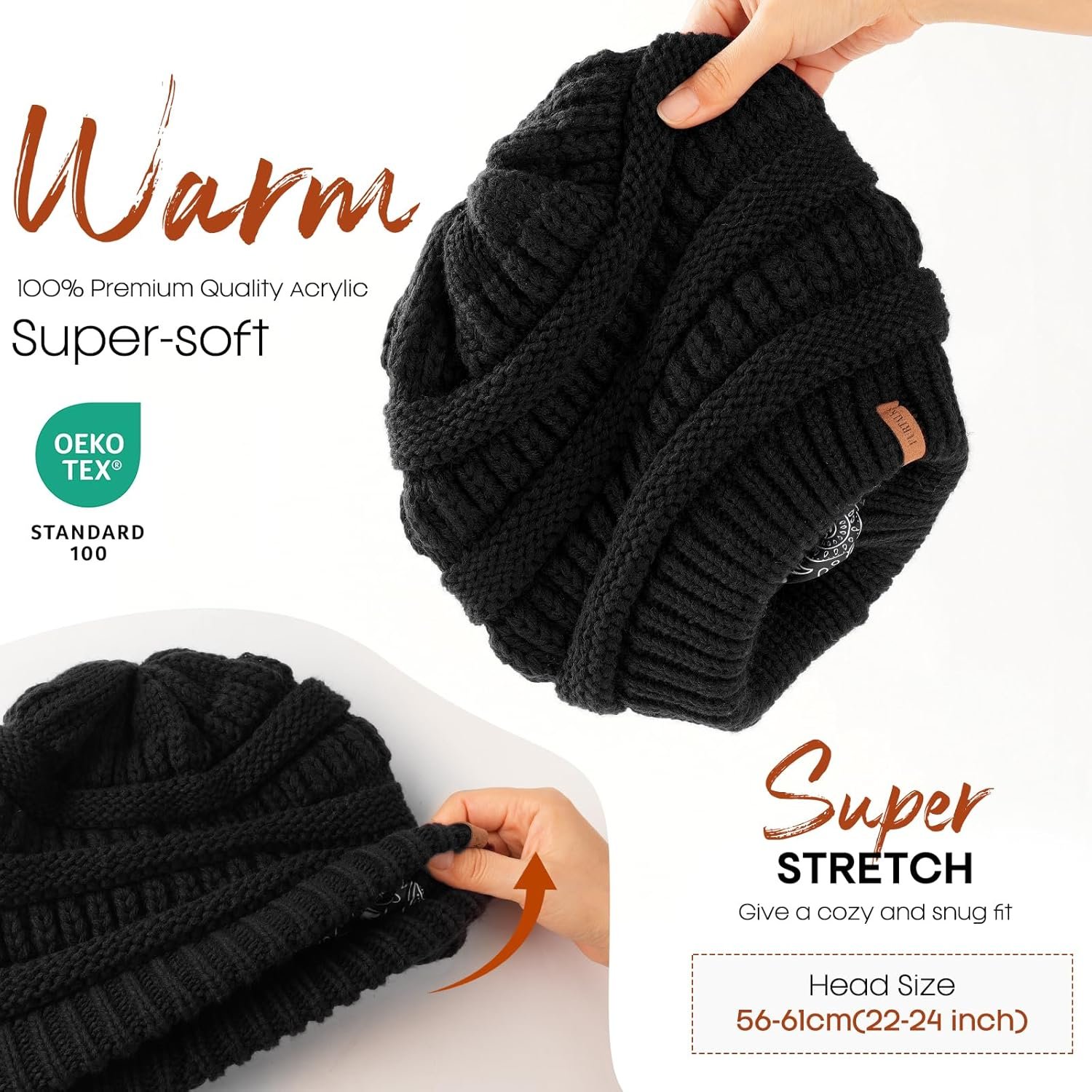 FURTALK Winter Beanie Hat for Women Satin Lined Cable Knit Chunky Slouchy Beanies Skull Warm Cap - Image 4