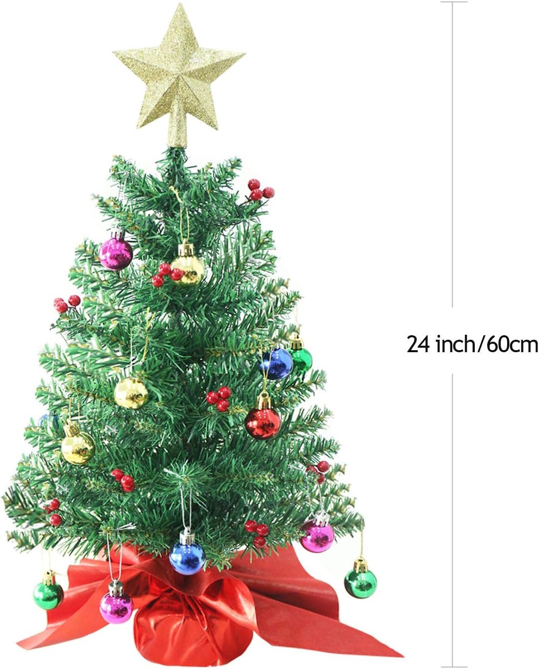 24 Inch Tabletop Christmas Tree, Artificial Mini Xmas Pine Tree with LED String Lights and Ornaments,Christmas Decoration Tree Decor - Image 3