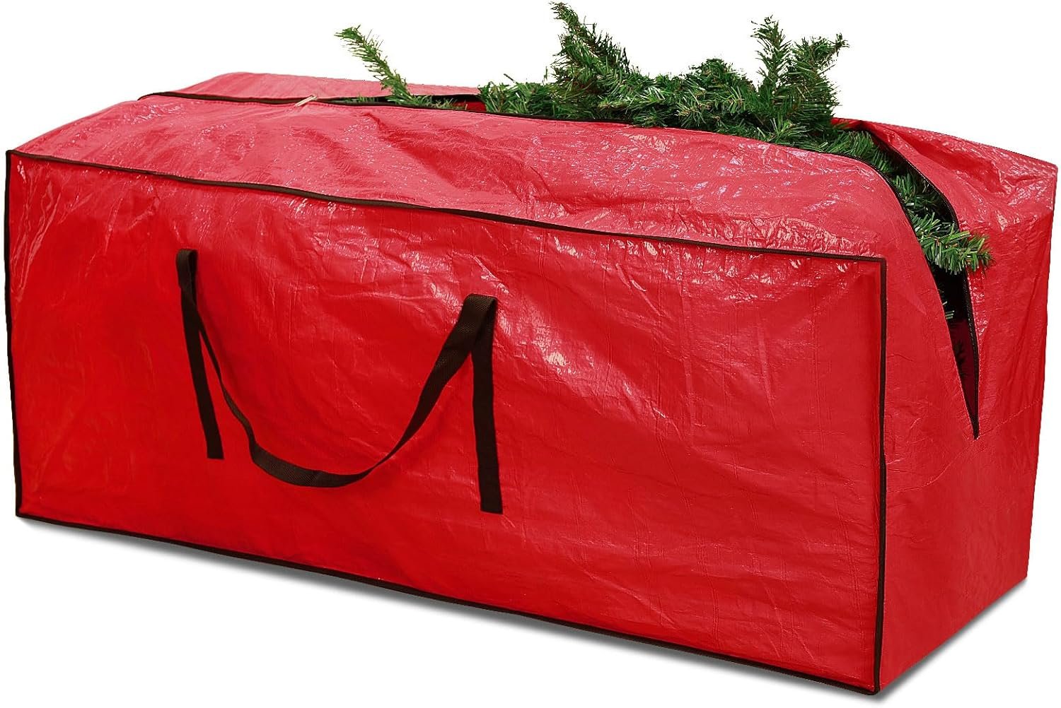 RICHIE Christmas Tree Storage Bag 9 ft, Fits Up to 9 Foot Artificial Trees, Plastic Water Resist Xmas Tree Bag, Reinforced Handles & Zippered & Durable, Holiday Decoration Storage Bags, Red - Image 2