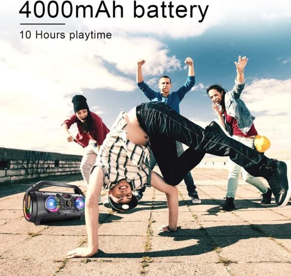 Bluetooth Speaker, 30W Portable Bluetooth Boombox with Subwoofer, FM Radio, RGB Colorful Lights, EQ, Stereo Sound, Booming Bass, 10H Playtime Wireless Party Speaker for Home, Outdoor, Travel, Camping - Image 4
