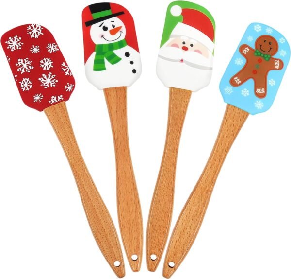 BOYAN Christmas Silicone Spatula, Set of 4, Christmas Spatulas with Wooden Handle for Baking, Christmas Kitchen Utensils Baking Supplies for Cooking, Christmas Gifts and Decoration - Image 2