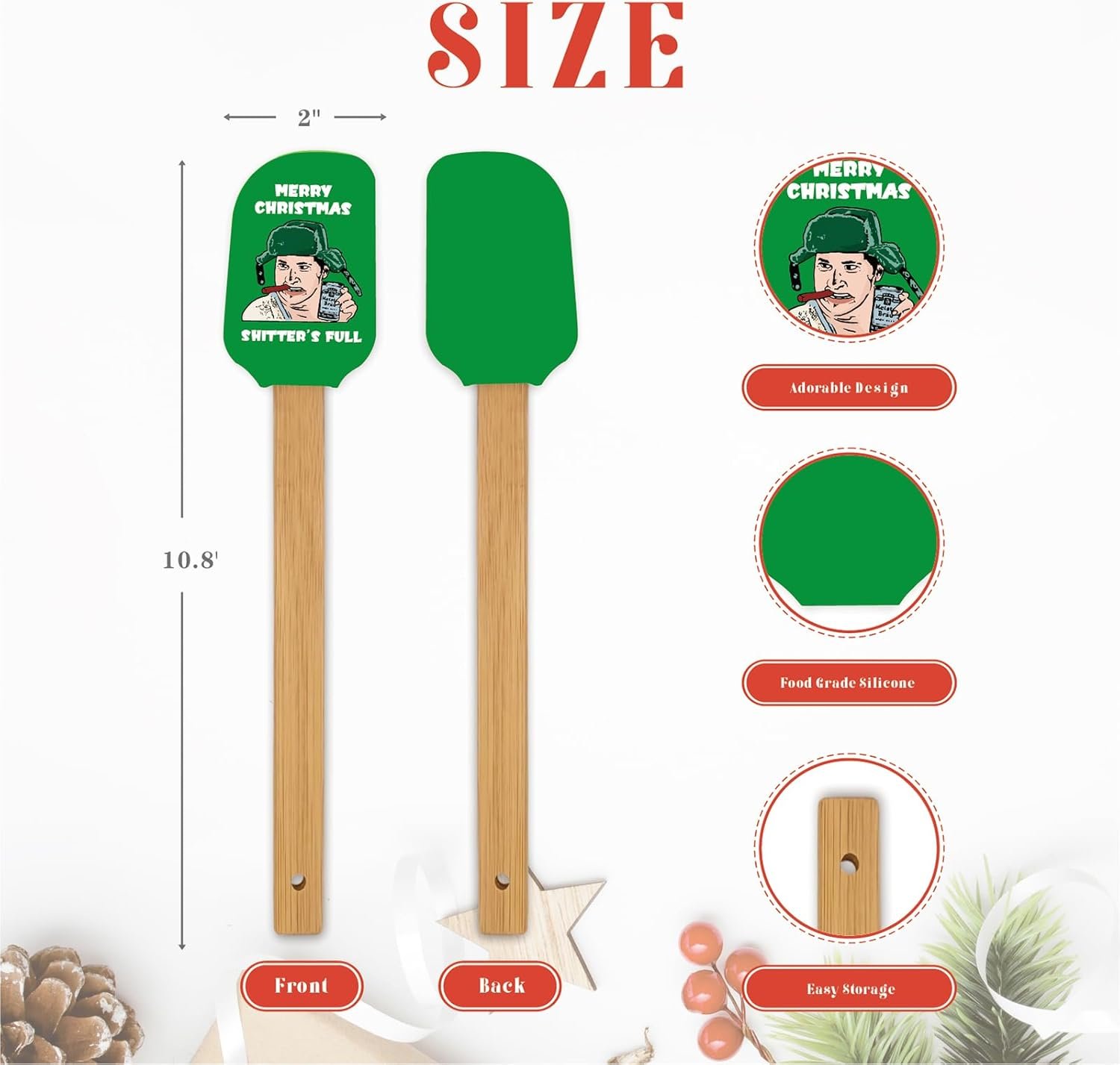 Christmas Vacation Merch Gifts, 3 Pcs Funny Christmas Silicone Spatulas, Novelty Baking Gifts for Bakers, Christmas Vacation Spatula with Wood Handle, Griswold Family Christmas Vacation Kitchen Decor - Image 3