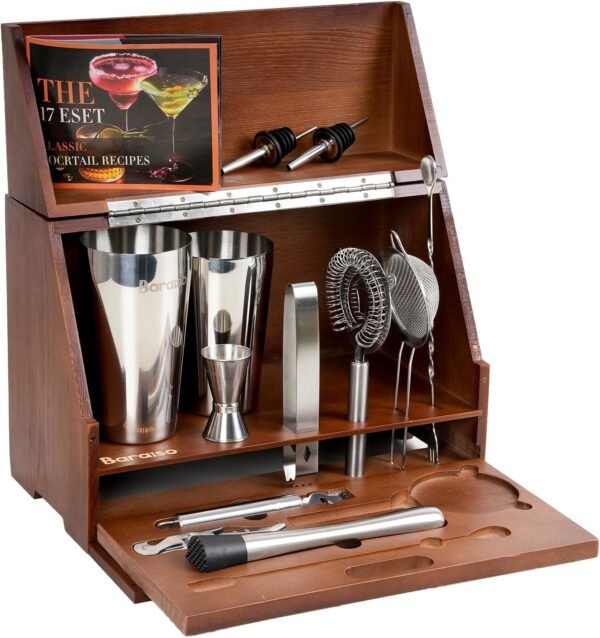 Bar Set Cocktail Shaker Set, Mixology Bartender Kit with Durable Stainless Steel, Cocktail Shaker Set and Bar Accessories with Wooden Box, Bar Kits for Bartender Home - Image 2