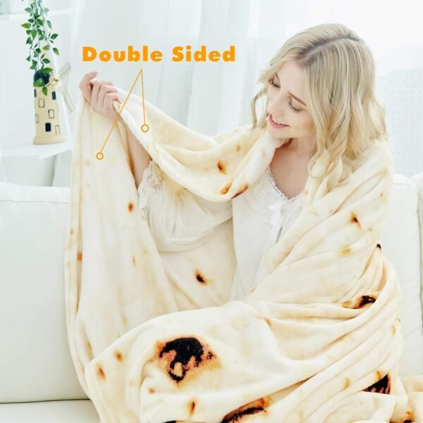 CASOFU Burritos Tortilla Throw Blanket, Double Sided Giant Flour Novelty Throw for Your Family, 285 GSM Soft and Comfortable Flannel Taco Blanket.(Beige, 71 inches) - Image 5