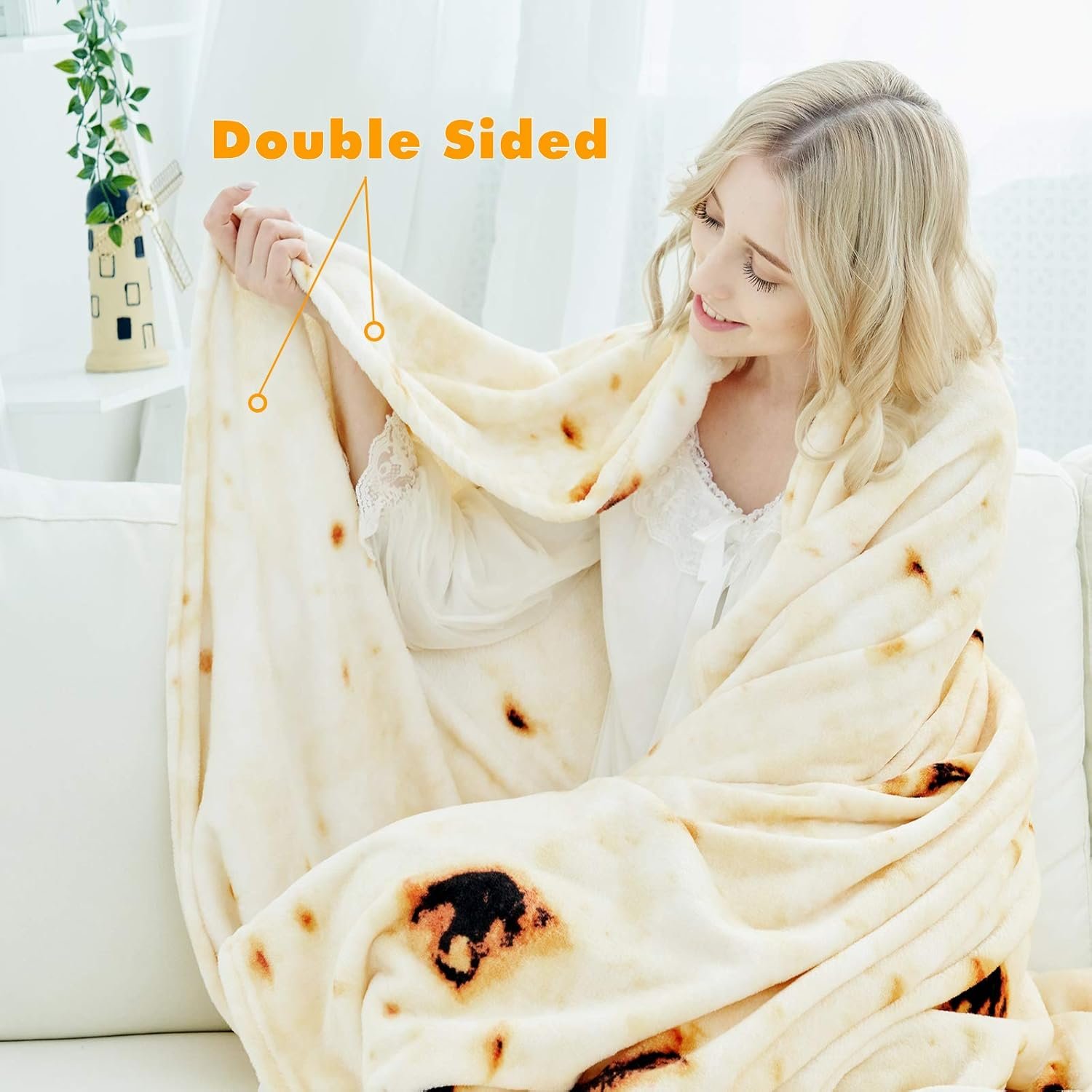 CASOFU Burritos Tortilla Throw Blanket, Double Sided Giant Flour Novelty Throw for Your Family, 285 GSM Soft and Comfortable Flannel Taco Blanket.(Beige, 71 inches) - Image 5
