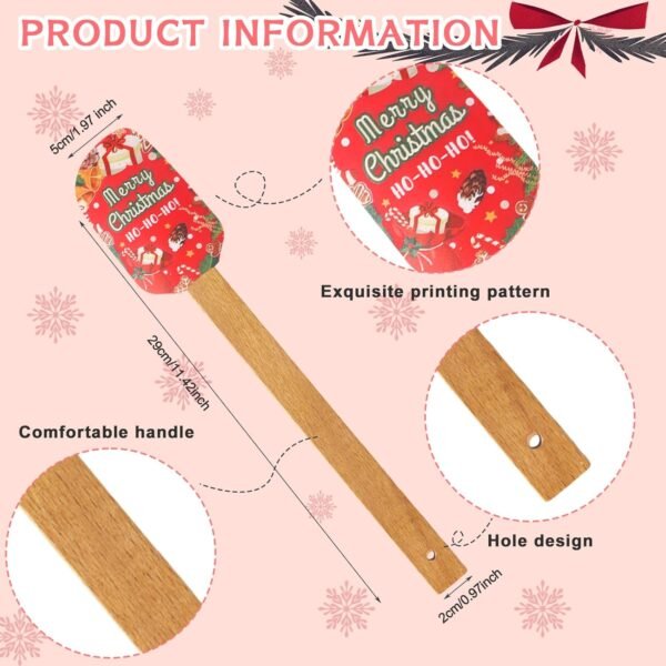 Patelai Christmas Silicone Spatula Xmas Cake Spatula with Wooden Handle Snowmen Pancake Spatula Cute Pan Scraper Xmas Dish Scraper Cooking Spatulas for Kitchen Mixing Cooking (Chic Style,6 Pieces) - Image 3