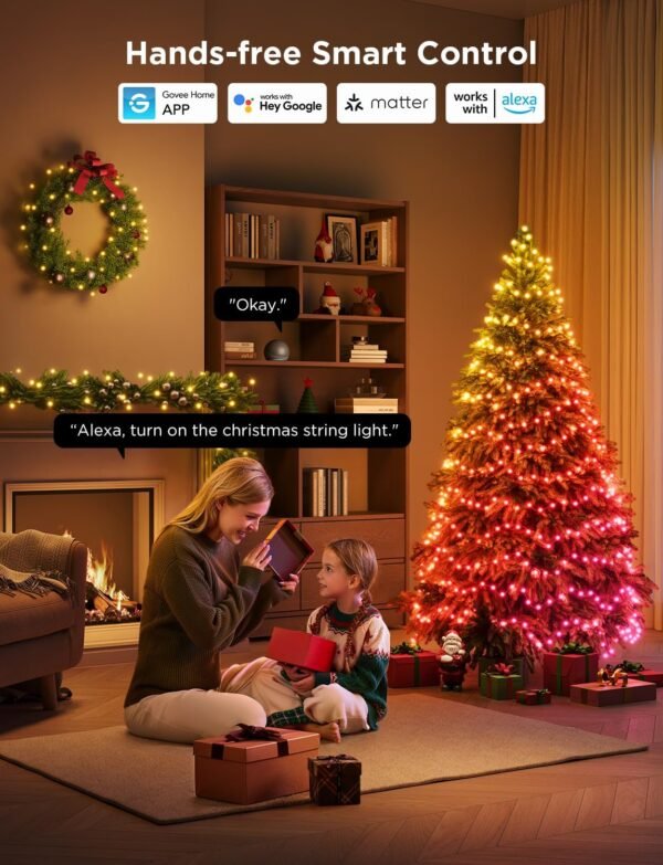 Govee Christmas Lights 2, RGBWIC 99FT 300LEDs Christmas Tree Lights with Shape Mapping Function, Smart Holiday String Lights for Christmas Decor, 130+ Preset Scenes, Voice and APP Control, Green Wire - Image 9