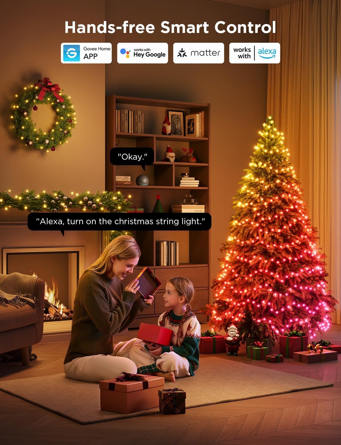 Govee Christmas Lights 2, RGBWIC 99FT 300LEDs Christmas Tree Lights with Shape Mapping Function, Smart Holiday String Lights for Christmas Decor, 130+ Preset Scenes, Voice and APP Control, Green Wire - Image 9