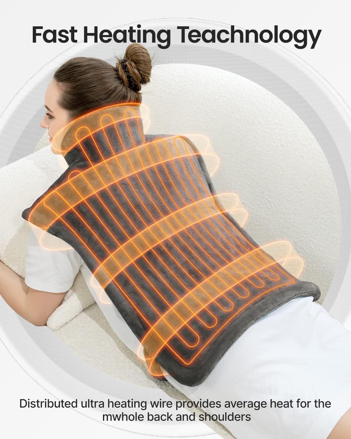 RENPHO Heating Pad for Back Pain Relief, Christmas Gifts for Women Men Mom Dad Wife, FSA HSA Eligible, Electric Heat Pads for Neck and Shoulders, Fast-Heating, Auto-Off, 24"x33", ETL Certified, Gray - Image 6