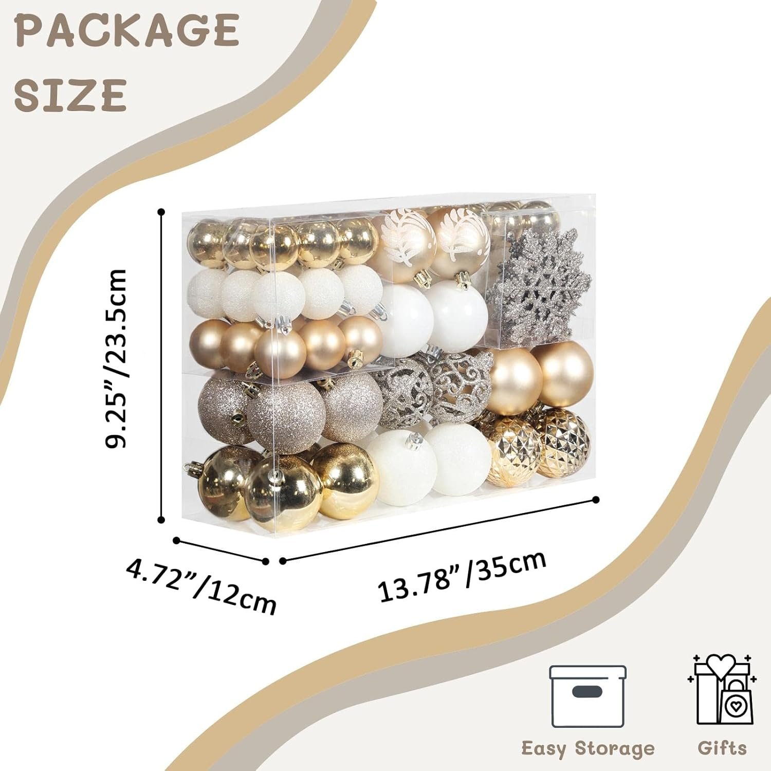 SY CRAFT 86 Pieces of Assorted Shatterproof Christmas Ball Snowflake Ornaments Seasonal Decorative Hanging Ornament Set with Hand-held Gift Package for Xmas Tree Decorations (86PCS, Champaign Gold) - Image 3
