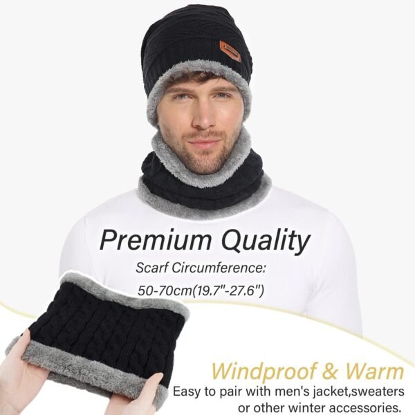 FZ FANTASTIC ZONE Mens Womens Winter Beanie Hat Scarf Set Warm Knit Thick Fleece Lined Skull Cap Neck Warmer for Men Women - Image 6