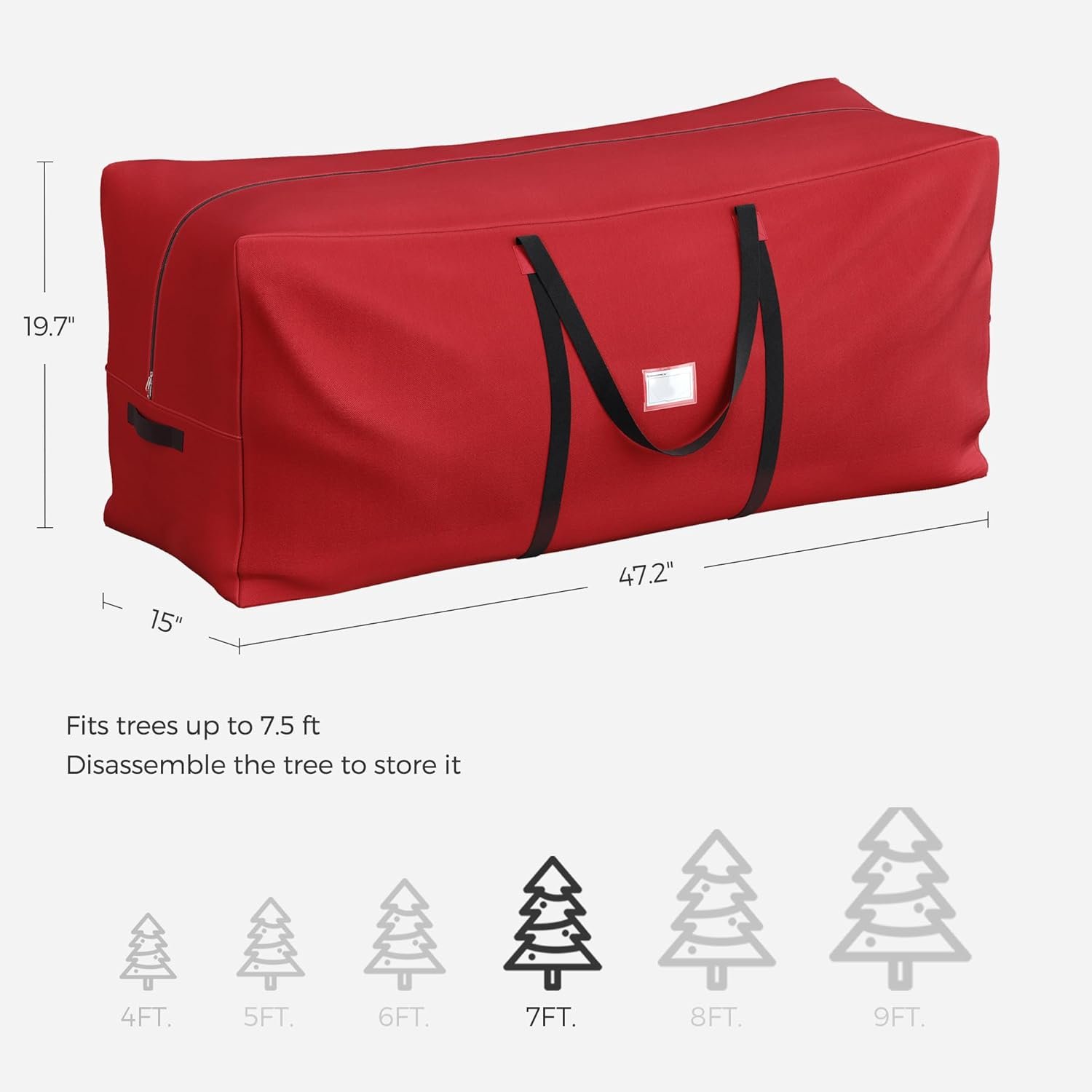 SONGMICS Christmas Tree Storage Bag, Tree Storage Container, up to 7.5 ft, Tree Holder Bag, Wear-Resistant 600D Oxford Fabric, Lightweight, Thick Handles, Red URXS003R03 - Image 6