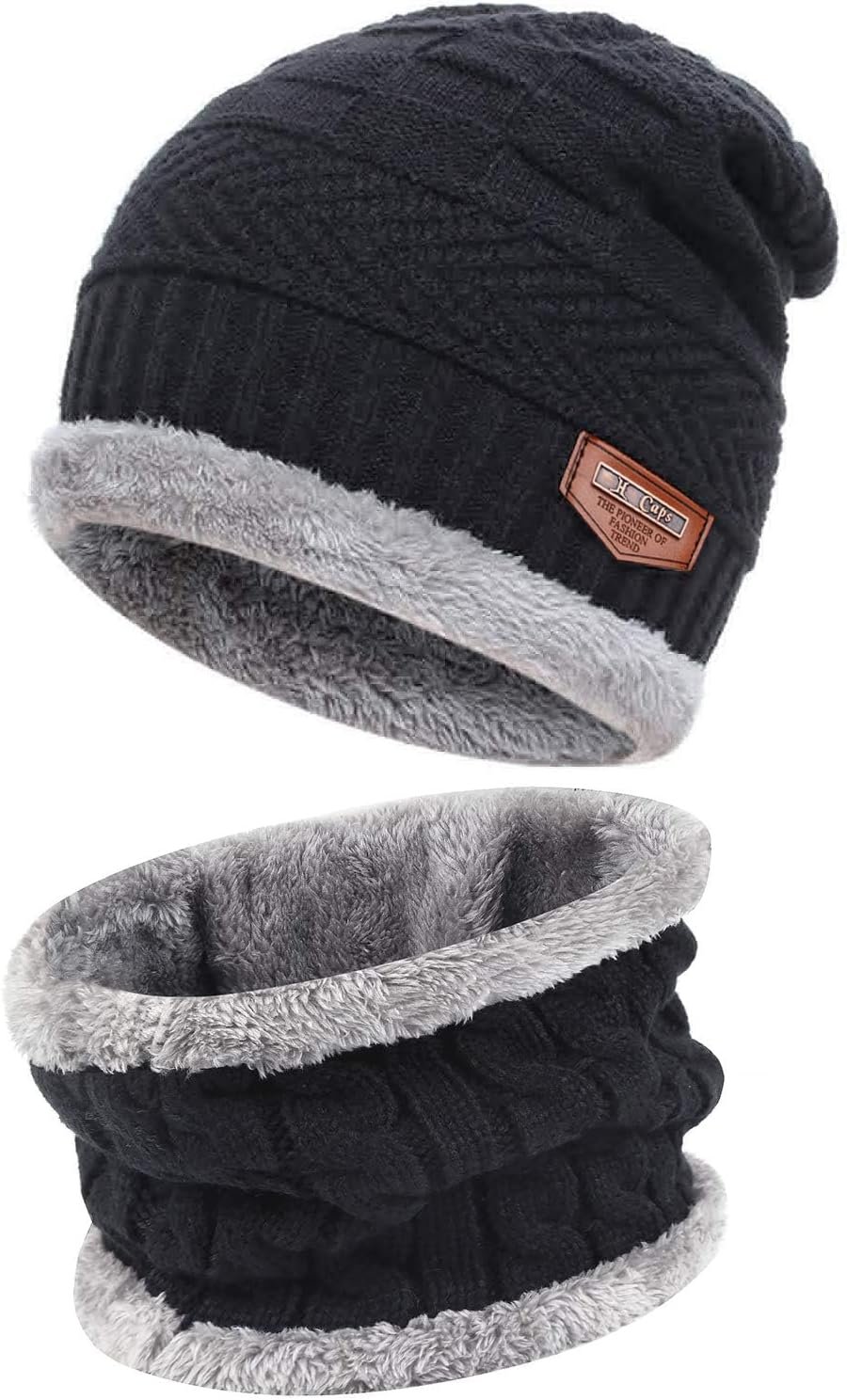FZ FANTASTIC ZONE Mens Womens Winter Beanie Hat Scarf Set Warm Knit Thick Fleece Lined Skull Cap Neck Warmer for Men Women - Image 2