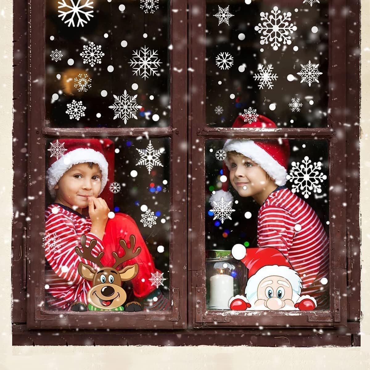 300 PCS 8 Sheet Christmas Snowflake Window Cling Stickers for Glass, Xmas Decals Decorations Holiday Snowflake Santa Claus Reindeer Decals for Party - Image 7
