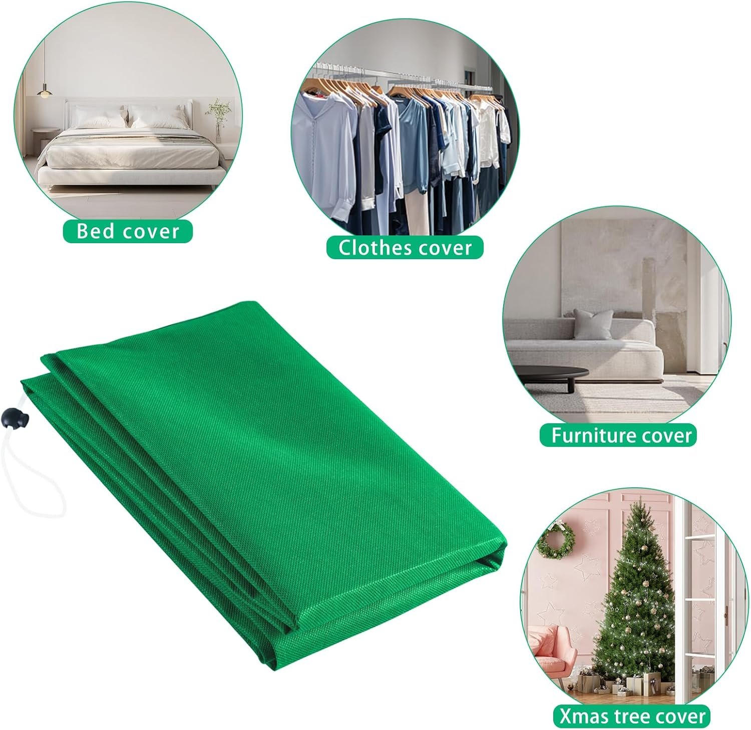 Upright Christmas Tree Storage Bag, Christmas Tree Cover for Up to 9FT x 6FT Standing Artificial Xmas Tree with Ornaments, Large Holiday Assembled Christmas Tree Bag with Zipper and Drawstring(Green) - Image 5