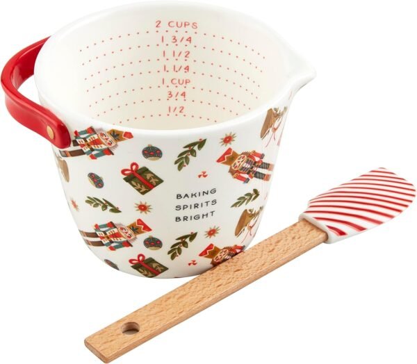 Mud Pie Christmas Nutcracker Measuring Cup Set, 3 3/4" x 4 3/4" dia | spatula 7 1/2", White - Image 2
