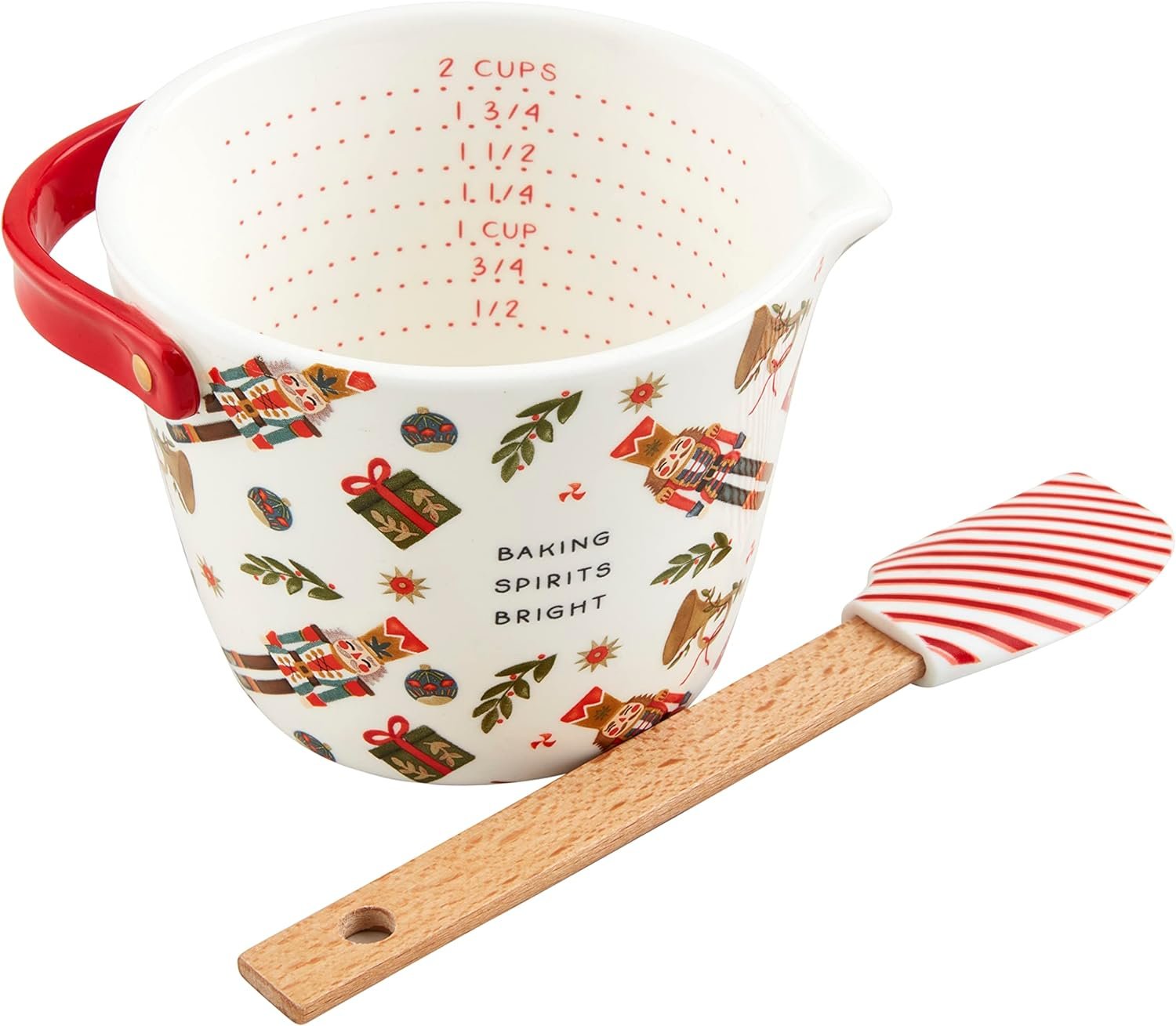Mud Pie Christmas Nutcracker Measuring Cup Set, 3 3/4" x 4 3/4" dia | spatula 7 1/2", White - Image 2